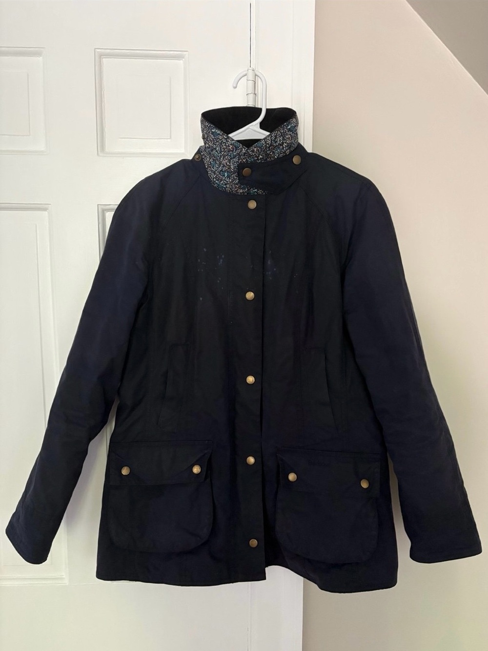 Barbour Beadnell in Navy with Liberty of London print